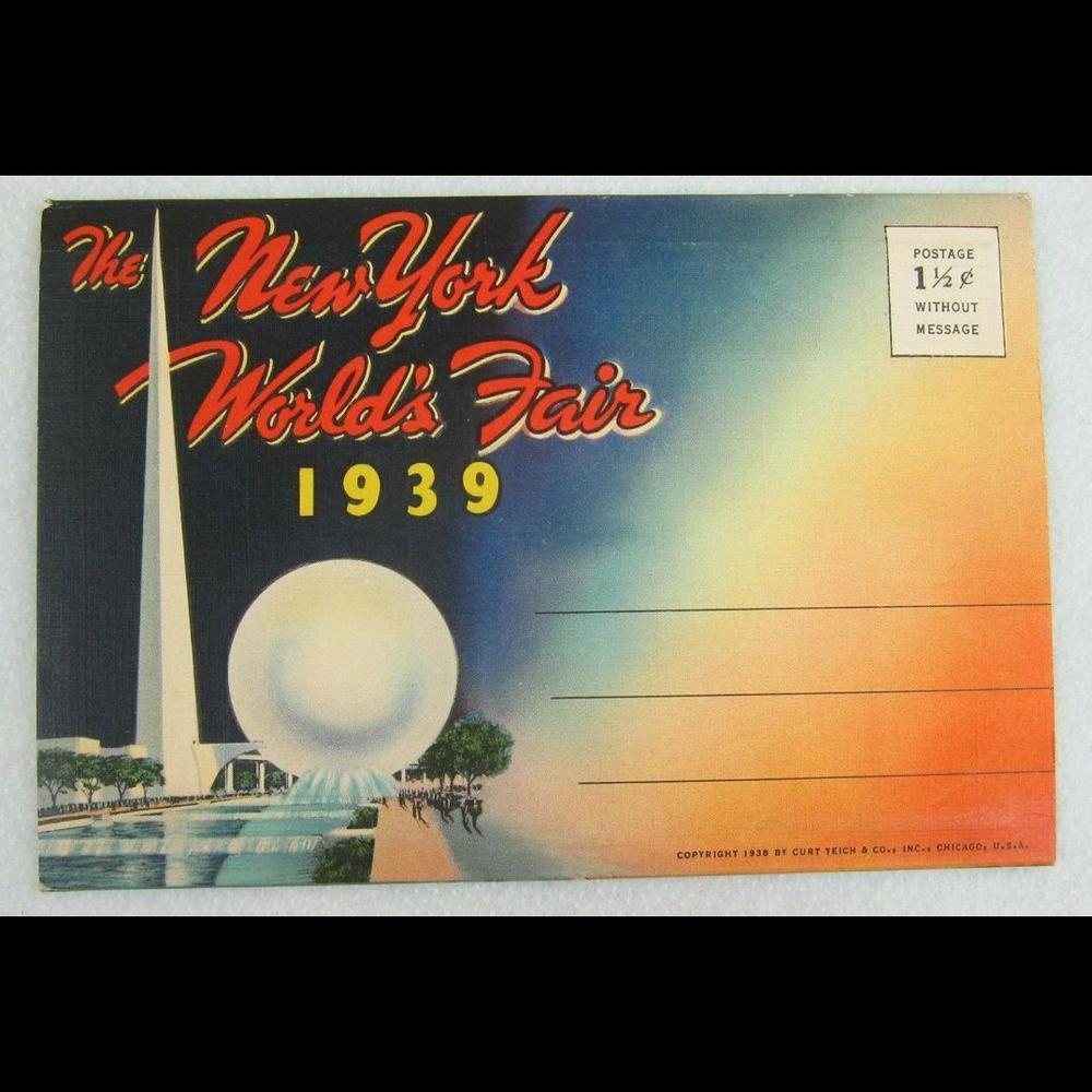 Vintage 1939 New York Worlds Fair 18 Foldout Postcards Folder Booklet Curt Teich